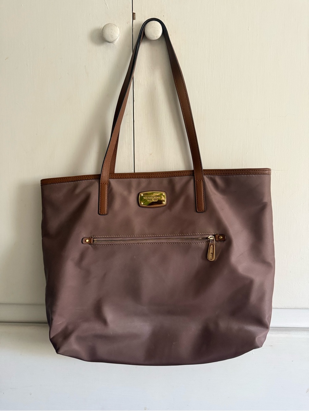 Michael Kors Brown Tote with Tan Leather Trim